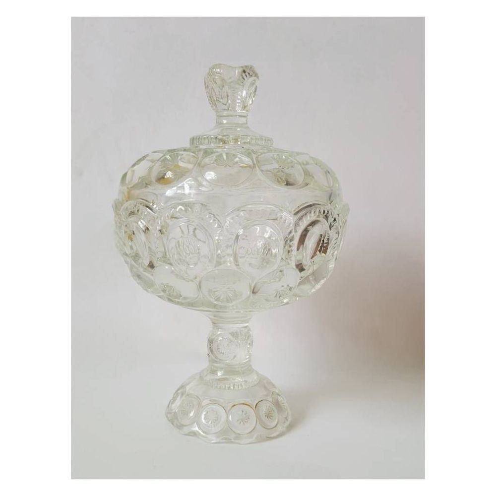 L.E. Smith Moon and Stars Pedestal Compote Candy Dish Amethyst Rare Color